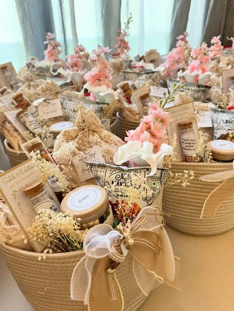 Hand-wrapped hamper detail